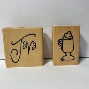 Java Coffee Wood Block Stamp Set of 2 Anita's Wood Rubber